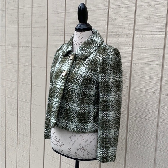 Ann TAYLOR PETITES Green/Off White Tweed Coat - Picture 2 of 16